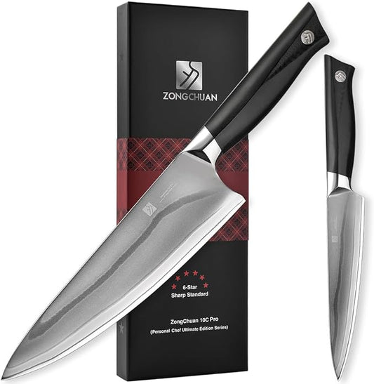10C Pro Kitchen Knife Set 2pc,8" Chef Knife & 5.5" Utility Knife,VG10 High Carbon Stainless Steel,6-Star Sharp Standard,G10 Black Handle,Love's Gift Box