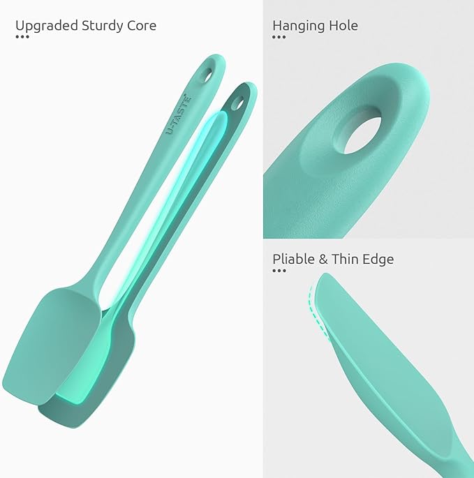 U-Taste Silicone Spoon Spatula Set, 600ºF High Heat Resistant Food Grade Flexible Rubber Scraper, Cooking Mixing Baking Kitchen Utensils Set of 3 (Aqua Sky)