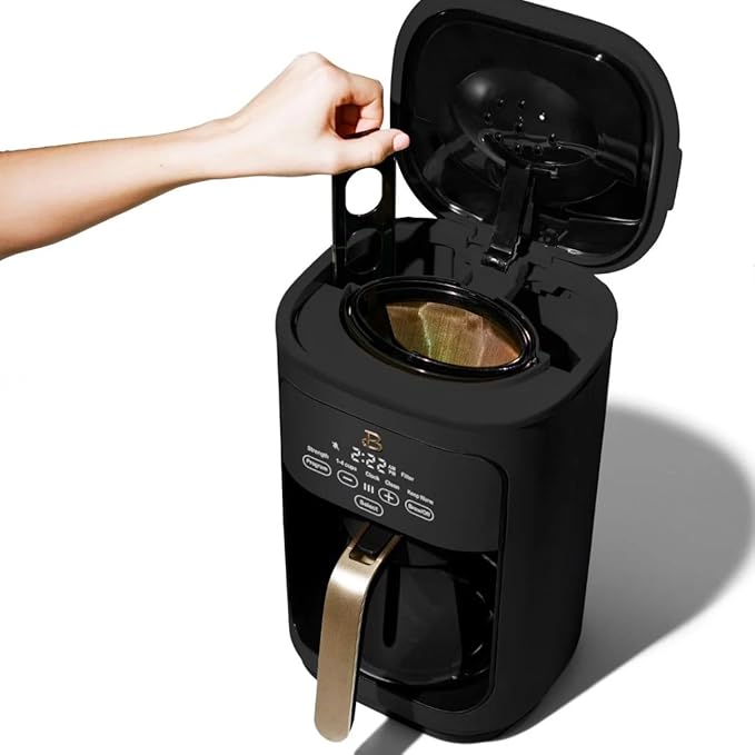 Beautiful 14 Cup Programmable Coffee Maker, Touch Display, 1200W, Brew Strength Control, Keep Warm, Pause & Serve, Glass Carafe, Reusable Filter, Auto Shut-Off, Matte Finish (Black Sesame)