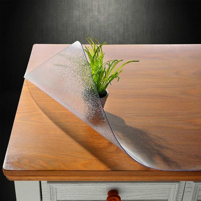 NECAUX Custom 23.6 x 78.8 Inch Frosted Table Cover Protector, 1.5mm Thick Water Resistant Plastic Non-Slip Protective Table Pad Decorative Tablecloth for Meeting Trainning Table, Conference Table