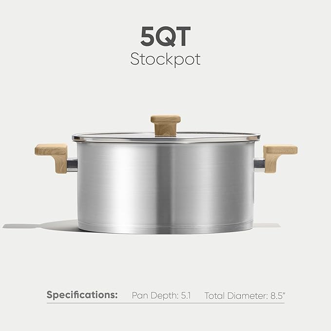 CAROTE Stainless Steel Stock Pot - 5 Quart Heavy Duty Induction Cooking Pot with Visible Lid for Pasta, Soup, Spaghetti, Bottom Big Stockpot, Deep Cookware for Canning, Boiling, Simmer