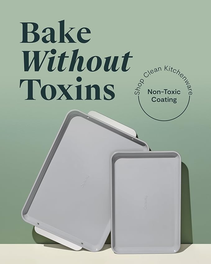 Caraway Non-Stick Ceramic Baking Sheet Duo - Naturally Slick Ceramic Coating - Non-Toxic, PTFE & PFOA Free - 18 x 13" Large & 15 x 10" Medium - Black