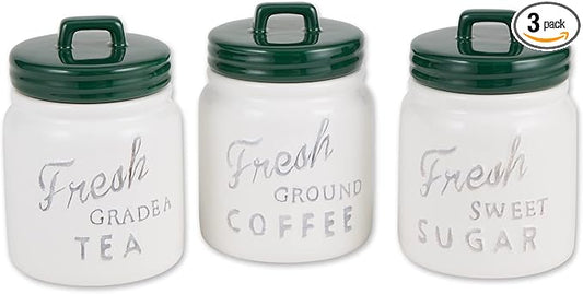 DII Kitchen Accessories Collection Ceramics, Jar Canister Set, Dark Green, 3
