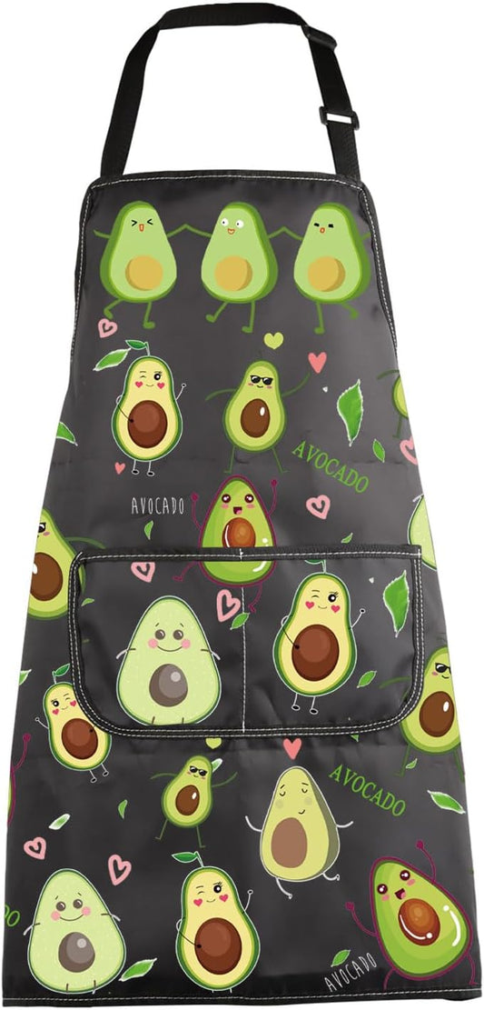 MBMSO Funny Avocado Apron Avocado Cooking Kitchen Aprons with Pockets Waterproof Apron for Chef Grilling BBQ Baking