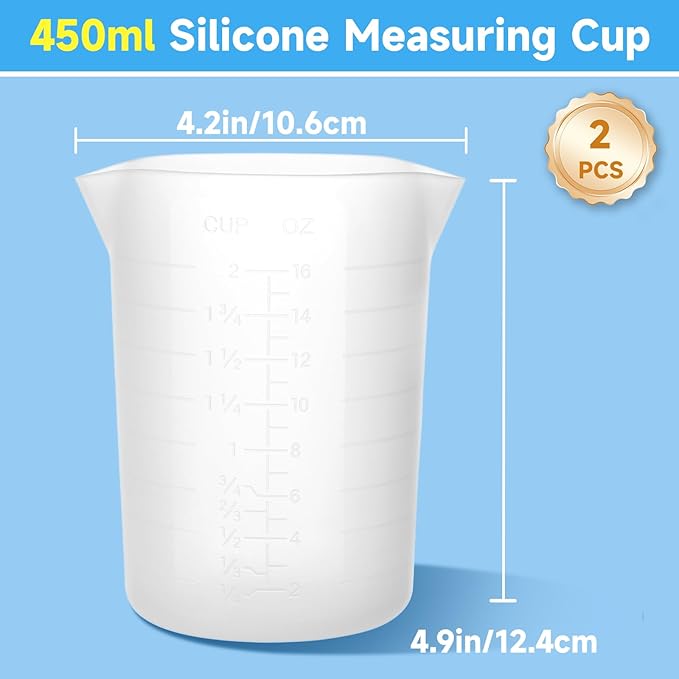 Gartful 450ml Large Silicone Measuring Cups, 15OZ Reusable Squeeze and Pour Resin Cups for Epoxy, Casting Molds, Slime, Craft Art Projects, Cup Making, Waxing, 4 Packs