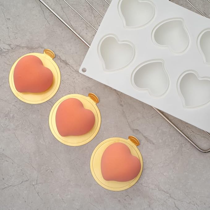 Pastry Tek 8 Cavities Heart Molds, 10 Oven-Ready Heart Pans - Flexible, Freezable, White Silicone Heart Shaped Molds, Easy Release, For Baking - Restaurantware