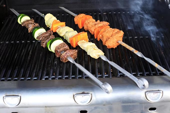 BBQ Shish Kabob Skewers, Kebab Skewers 17.7" Stainless Steel Reusable Flat BBQ Sticks for Meat Chicken Shrimp and Vegetable(8-Pack)