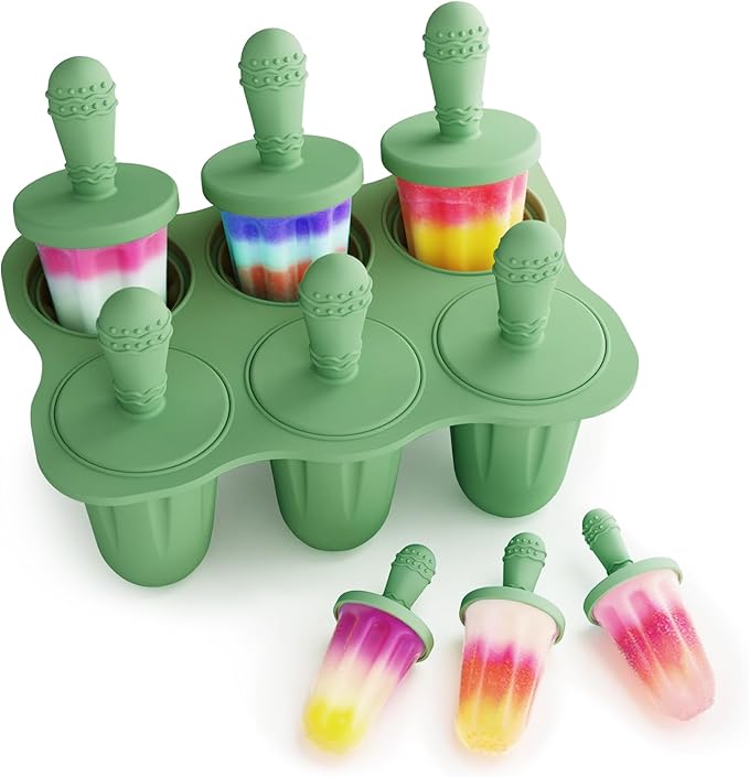 Silicone Popsicle Molds for Toddlers, 6-Cavity x 2oz Food-Grade Ice Pop Mold, Reusable DIY Fresh Fruitsicle Frozen Treats Maker (GREEN)