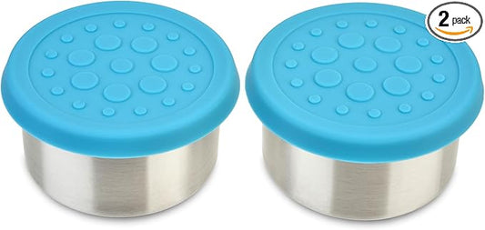 LunchBots 4.5 oz Stainless Steel Dressing Container for Condiments, Dips, Snacks, Dipping Sauce Cups with Silicone Lid, Fits in Lunch Bags and Bento Boxes - Set of 2 (Aqua)