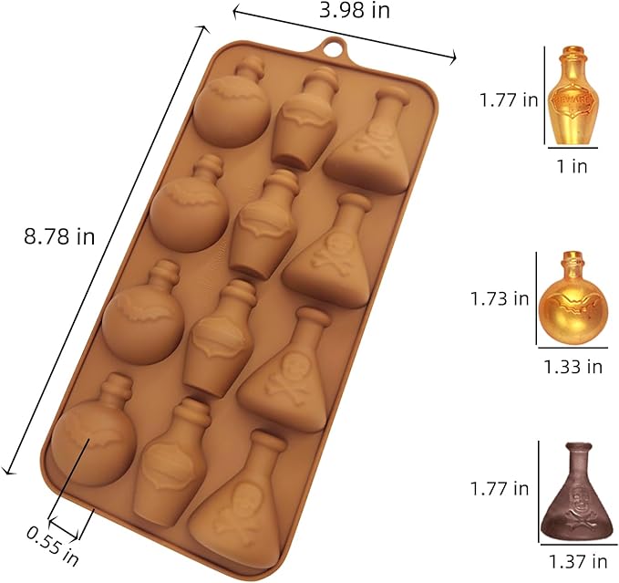 Halloween Chocolate Molds 3pcs Silicone Candy Molds Halloween Apothecary Potion Bottle for Ice Cube Jelly Crayon Gummy Cupcake Decoration
