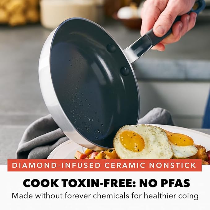 GreenPan x Bobby Flay Stainless Steel 12 Piece Cookware Pots & Pans Set, Professional Grade Tri-Ply, Multiclad, PFAS-Free Ceramic Nonstick, Induction Suitable, Dishwasher & Oven Safe,Stay Cool Handles