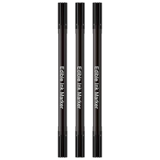 Edible Markers for Cookie Decorating, Food Coloring Marker, Upgrade Double Side Food Grade Pens for Decorating Fondant Cakes, Easter Eggs, Macaron, Frosting (3 Black Count（Pack of 1))