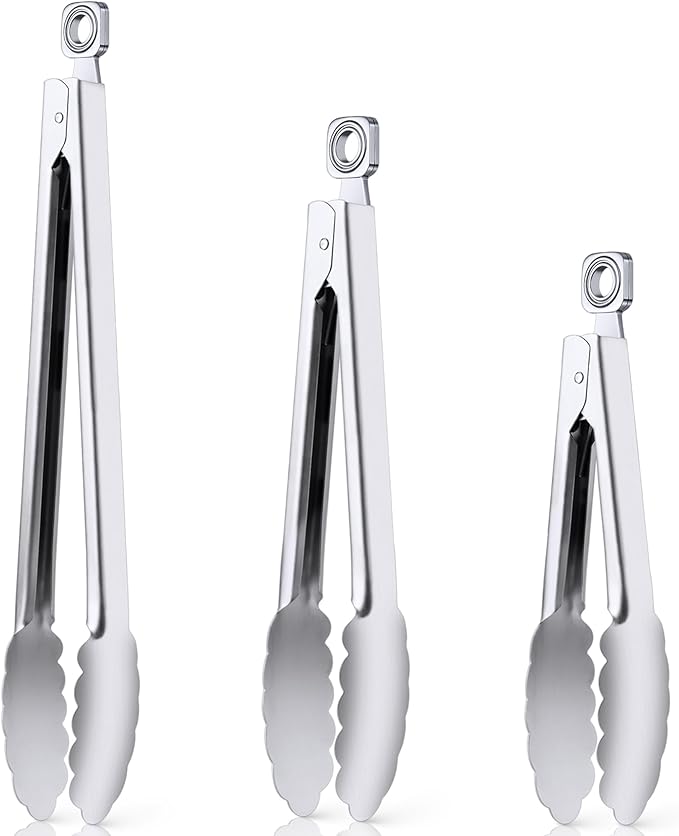 Kitchen Tongs for Cooking - 7 Inch & 9 Inch & 12 Inch Heat Resistant Stainless Steel Metal Locking Tong, BBQ Tongs Grill Tong for Cooking, Grilling, BBQ/Barbecue, Food (7+9+12 inch)