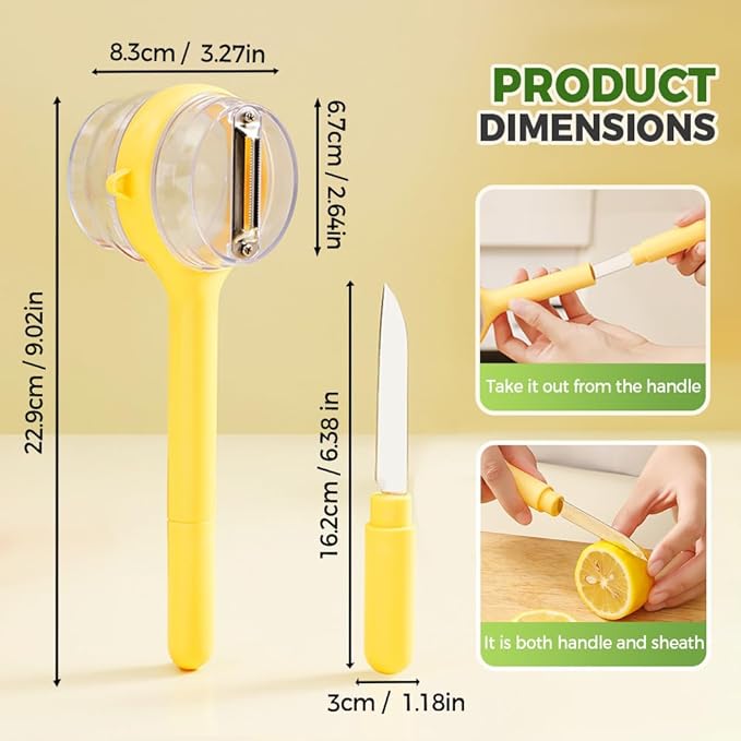 3 in 1 Peeler with Container, 2025 New Stainless Steel Peelers with Container with Handle Fruit Knife, Multifunctional Vegetable Peelers for Home Kitchen (Yellow and Green)