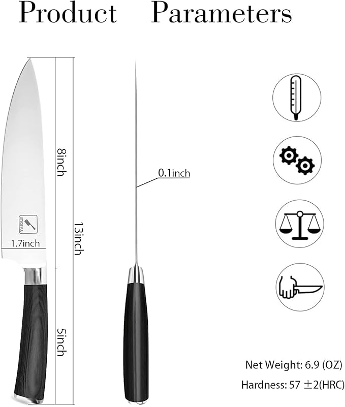 imarku Chef Knife - Pro Kitchen Knife 8 Inch Chef's Knives Japanese SUS440A Stainless Steel Sharp Paring Knife with Ergonomic Handle, Black Handle, Christmas and Thanksgiving Gifts for men and Women