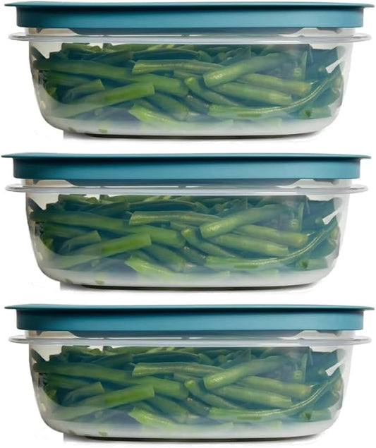 Rubber maid Storage Containers, Easy Find Lids, Teal, 9-cup, Flex & Seal, Leak Proof Lids, Food Storage Set, Clear Meal Prep Flex Containers, 3 Piece Set, Assortment