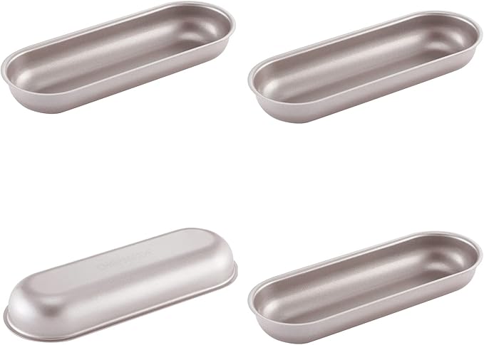 CHEFMADE Mini Loaf Pan Set, 7-Inch 4Pcs Non-Stick Hotdog-Shaped Bread and Cake Bakeware for Kitchen Baking (Champagne Gold)