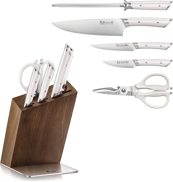 Cangshan HELENA Series German Steel Forged, HUA Knife Block Set (6-Piece, White)