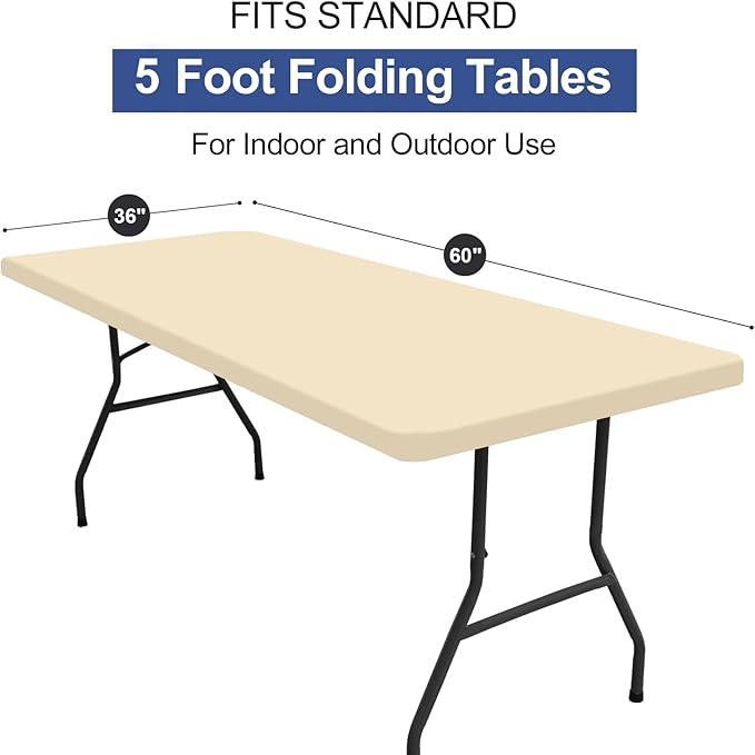 homing Rectangle Table Cloth Cover, Waterproof Polyester Elastic Fitted Tablecloth, Fits for 5 Foot Folding Tables, Washable Table Protector for Picnic, Camping, Outdoor (Champagne, 36" x 60")