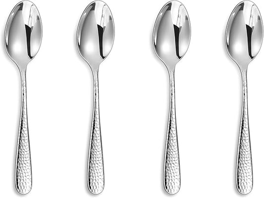 KEAWELL Premium 4-Piece Louise Hammered Spoons Set, 18/10 Stainless Steel, Set of 4, Fine Spoon Set with Round Edge, Dishwasher Safe (5.6" Small Spoons)