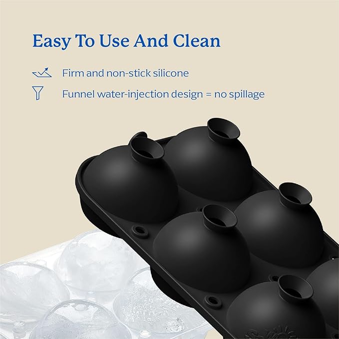 Samuelworld Large Ice Ball Mold with Lid and Bin, 2.5 Inch Ice Balls - Food Grade, Easy To Fill Round Silicone Ice Tray, Perfect Spheres Craft Ice Maker for Whiskey, Cocktails-Black (2 Pack)