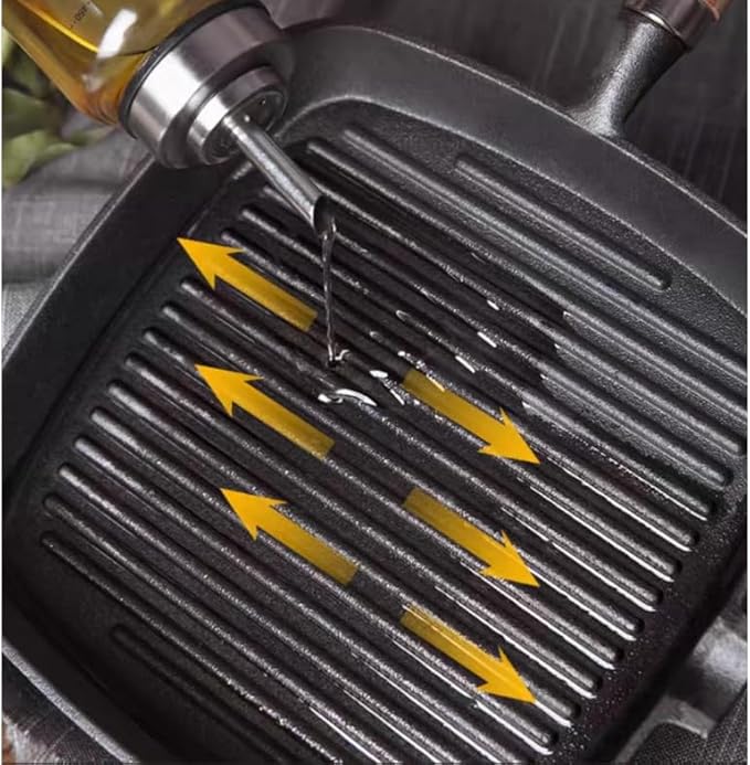 cast iron skillets Square Cast Iron Grill Pan with Wooden Handle Multi-purpose griddle pan steak pan (9.06 inches square)