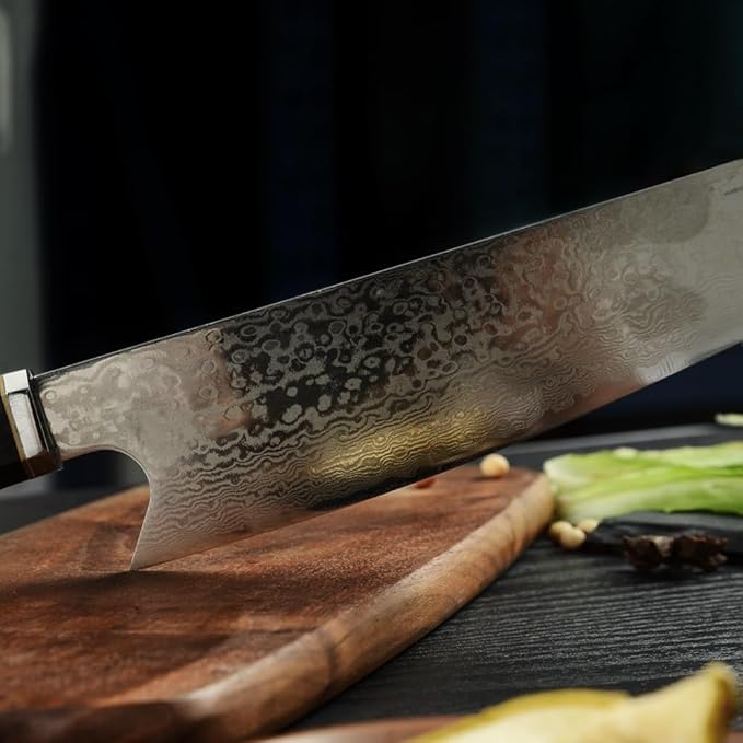Seido Knives Kiritsuke Damascus Steel Chef Knife Epoxy Resin Stabilized Wood Handle Professional Kitchen Knife VG10 High Carbon Stainless Steel, Ruby Red