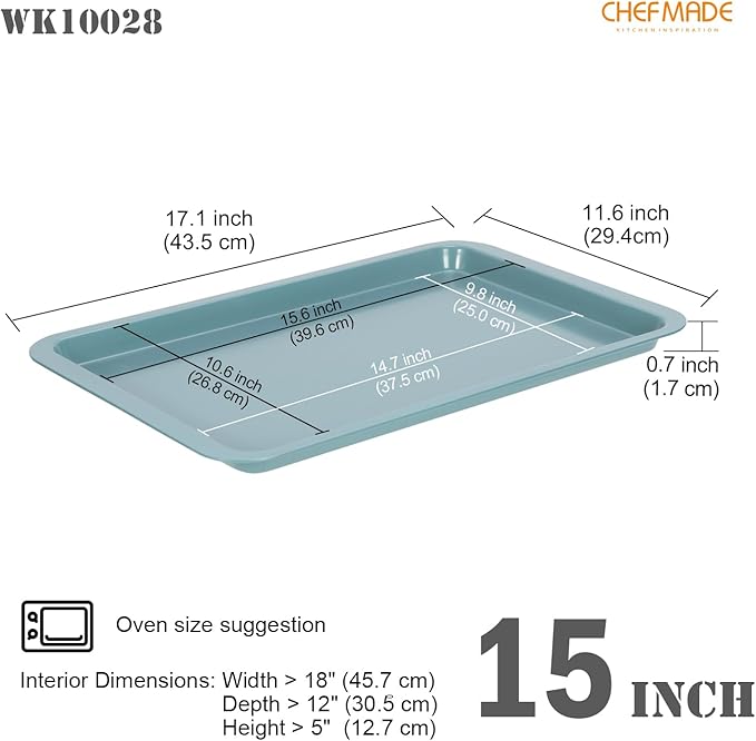 CHEFMADE Sheet Pan, Nonstick 15-Inch Rimmed Cookie Sheet for Baking, Baking Sheet Bakeware for Oven （Green）