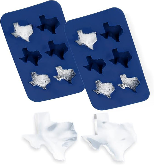 IMPRESA Silicone Ice Trays for Freezer - Texas Shaped Ice Cubes & Chocolate Molds - Silicone Molds for Gelatin & Candy - Blue, Pack of 2, 6 Cubes Each