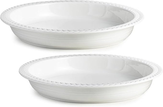 Ceramic Pie Pan Set of 2, 11 inch Round Baking Dish, Porcelain Pie Plate, Non-Stick, Oven & Dishwasher Safe, Non-Stick Pie Dish for Baking