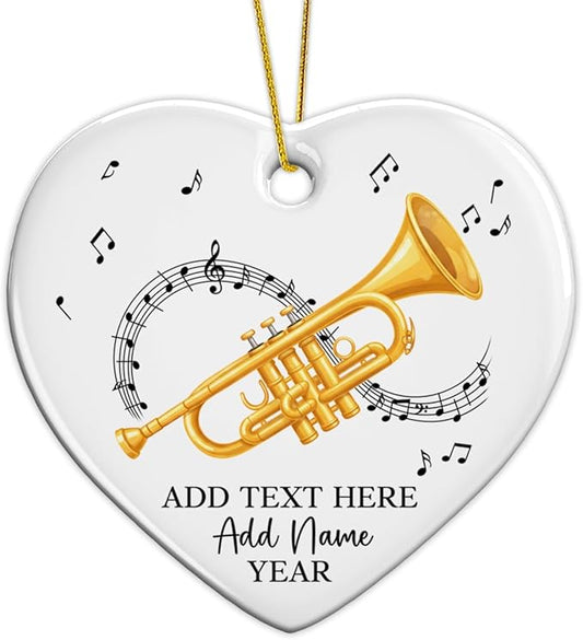 Personalized Text Name Year Trumpet Xmas Ceramic Ornaments, Trumpet Instrument Christmas Tree Ornament 2025, Trumpetist Christmas Ornament Gift for Men Women, Instrument Themed Xmas Decor