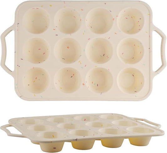 2 Pack Silicone Muffin Pan with Metal Reinforced Frame, 12 Cups Regular Size Silicone Cupcake Pan, Nonstick silicone Cupcake Molds for baking Homemade Muffins, Cupcakes, Egg Bites