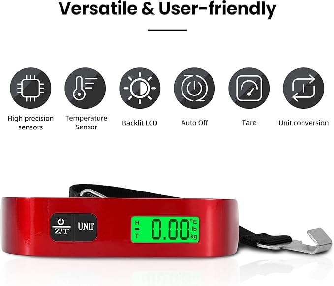 BAGAIL Digital Luggage Scale, 110lbs Hanging Baggage Scale with Backlit LCD Display, Portable Suitcase Weighing Scale, Travel Luggage Weight Scale with Hook, Strong Straps for Travelers