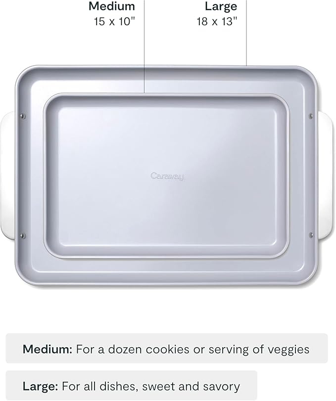 Caraway Non-Stick Ceramic Baking Sheet Duo - Naturally Slick Ceramic Coating - Non-Toxic, PTFE & PFOA Free - 18 x 13" Large & 15 x 10" Medium - Black