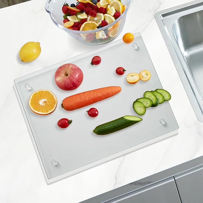 Tempered Glass Cutting Board for Kitchen, Clear Glass Board for Countertop, with Non-Slip Feet, Heat Resistant, Extra Large Size 18x24" 1Pcs