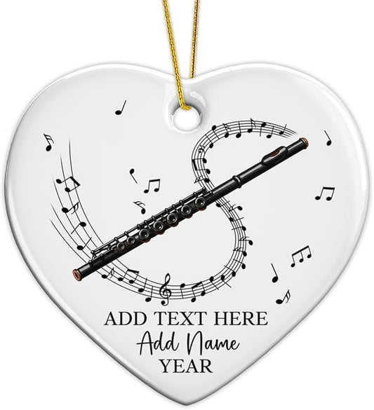 Personalized Flute Player Ceramic Ornament with Text Name & Year, Custom Flutist Christmas Tree Ornament, Flute Musical Instrument Xmas Ornaments 2025, Gift for Music Lover Student Friend