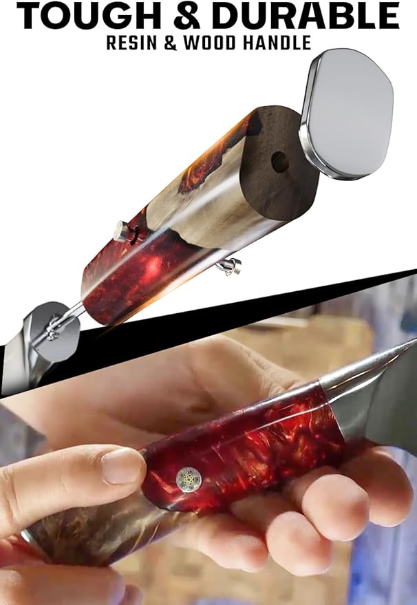Dalstrong Chef Knife - 8 inch - Valhalla Series - 9CR18MOV HC Steel Kitchen Knife - Red Resin & Wood Handle - Razor Sharp Kitchen Knife - Cooking Knife - Chef's Knife - w/Leather Sheath