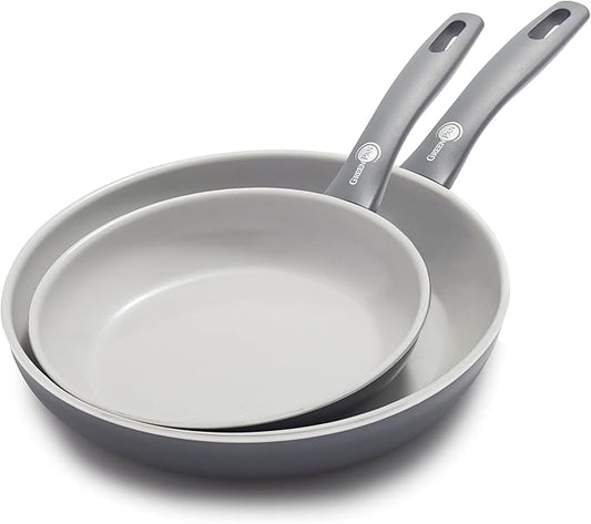 GreenPan Dover 8" and 10" Frying Pan Skillet Set, Healthy Ceramic Nonstick Coating, PFAS-Free, Dishwasher Safe, Comfort Grip Handle, Gray