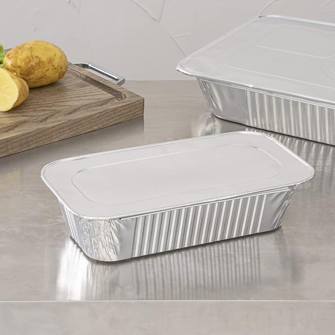 Restaurantware-LIDS ONLY: Foil Lux Foil Pan Lids Pack of 25 Oven-Ready Aluminium Tray Covers - Pans Sold Separately, Fits 1/3 Third-Size Steam Table, Foldable Edges, Freezable, Silver, Disposable