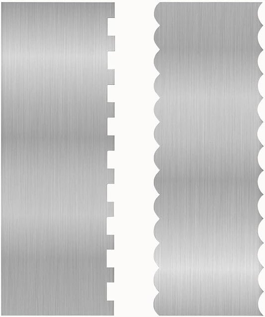 2 Pcs Stainless Metal Cake Scraper Smoother Double Sided Patterned Edge Cake Decorating Supplies Spatula Frosting Icing Tools Comb for Icing Cakes Buttercream Decorating