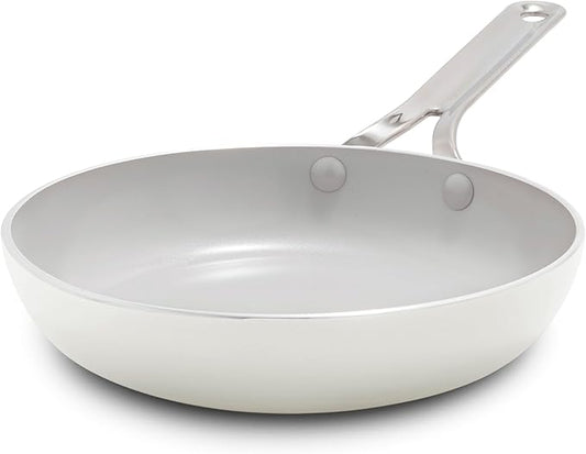 GreenPan Nova 8” Frying Pan Skillet, Induction Suitable Diamond Infused PFOA and PFAS-Free Nontoxic Ceramic Nonstick, Dishwasher and Oven Safe Fry Pan, Quick Even Heating, Cream White
