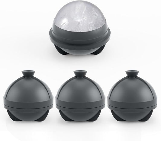 Samuelworld Large Ice Ball Maker with Lid, 4 x 2.5 Inch Round Silicone Ice Ball Mold, BPA Free, Easy To Fill Round Silicone Ice Tray, Craft Ice Maker for Whiskey, Cocktails, Gifting - Grey