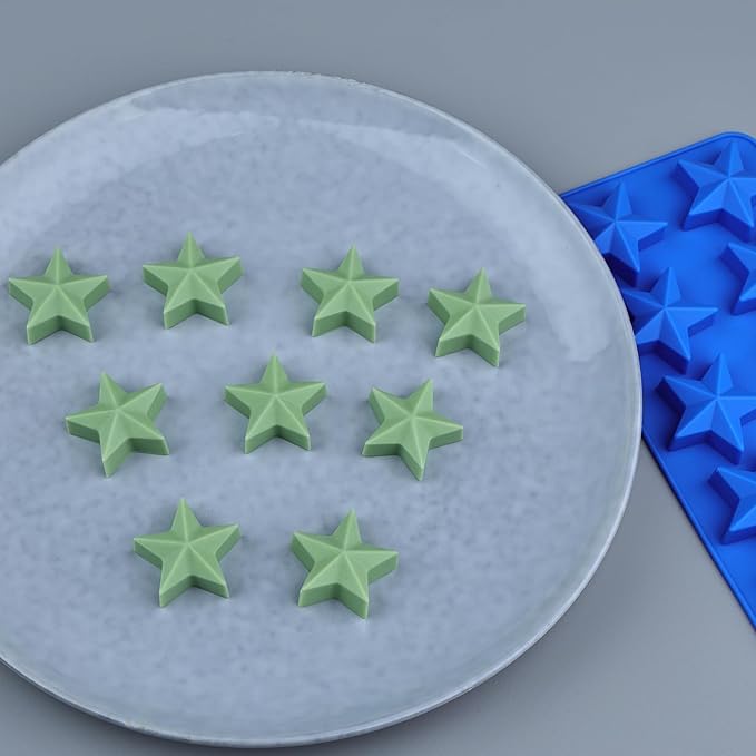 Star Chocolate Molds 3pcs Silicone Star Candy Molds for Baking Ice Cube Resin Soap Jelly(Star Size 1.93in), Blue