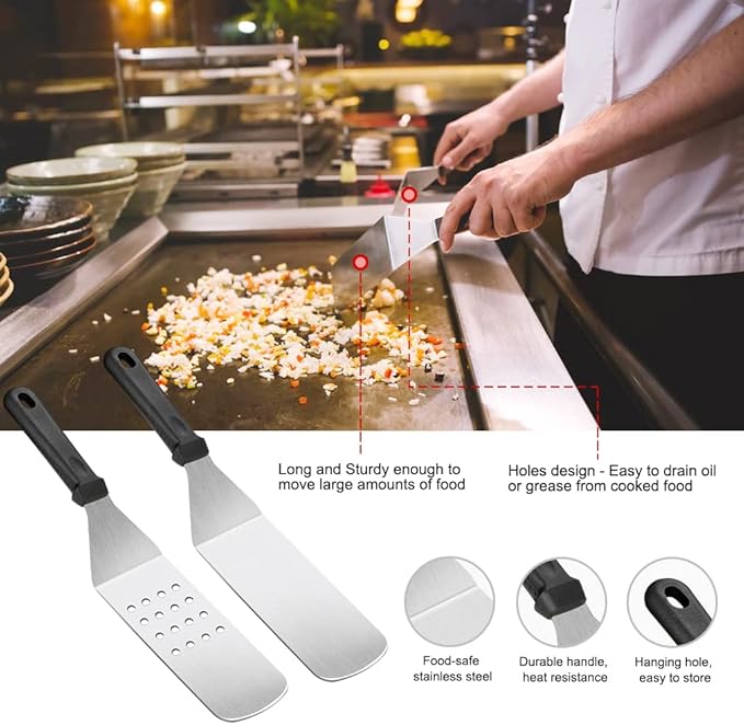 39PCS Griddle Accessorie Kits, Outdoor Grilling Tools for Blackstone and Camp Chef, Stainless Steel BBQ Accessorie Grill Spatula Set With Basting Cover Chopper, Scraper, Bottle, Tongs, Egg Mold