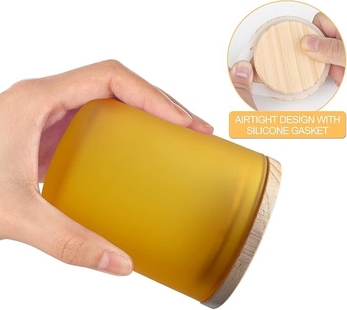 8 OZ Thick Candle Jars for Making Candles 15 Pcs, Empty Jars with Wood Lids for Candle Making, Sample Container, Frosted Yellow