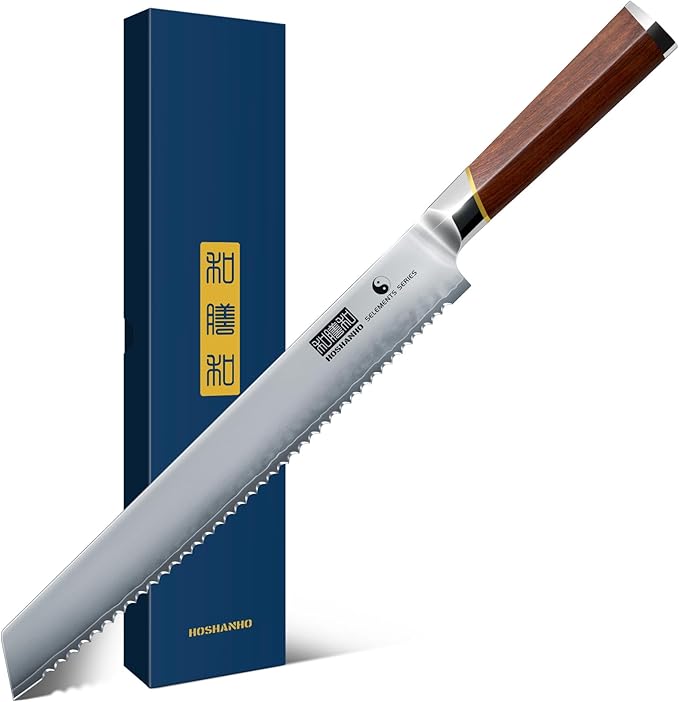 HOSHANHO Bread Knife 10 inch, Professional Japanese High Carbon Stainless Steel Serrated Bread Knife, Razor Sharp Bread Knives for Homemade Bread, Sourdough, Bagels, Cake