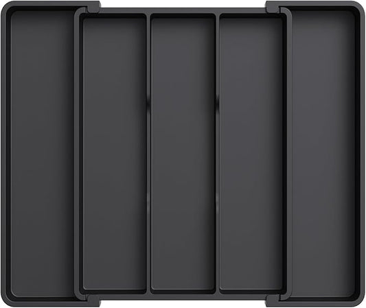 Lifewit Cooking Utensil Drawer Organizer, Expandable from 11 to 18 inches, Adjustable Cutlery Silverware Tray, Plastic Flatware Spatula Holder, Kitchen Tools Gadgets Storage Divider, Black
