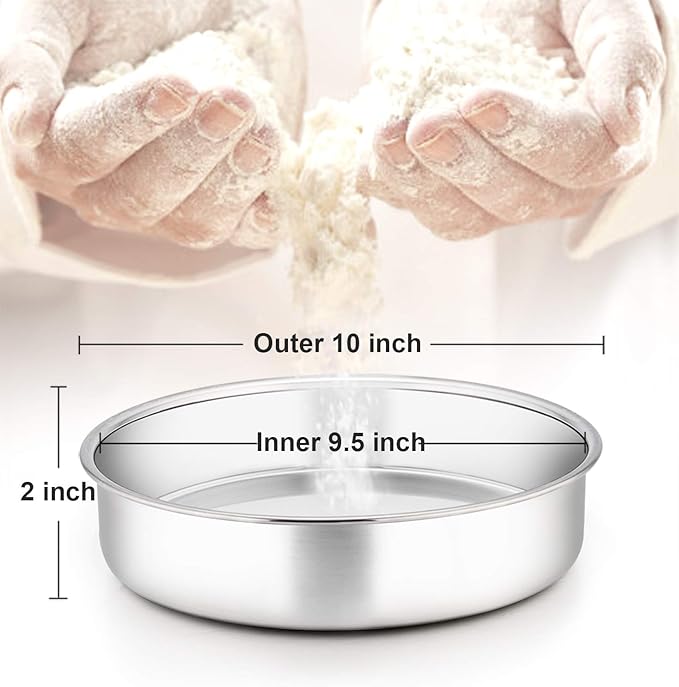 TeamFar 9½ Inch Cake Pan, 3 Pcs Round Tier Cake Pans Set Stainless Steel for Baking Steaming Serving, Perfect for Birthday Wedding Celebrations, Healthy & Sturdy, Mirror Finish & Dishwasher Safe
