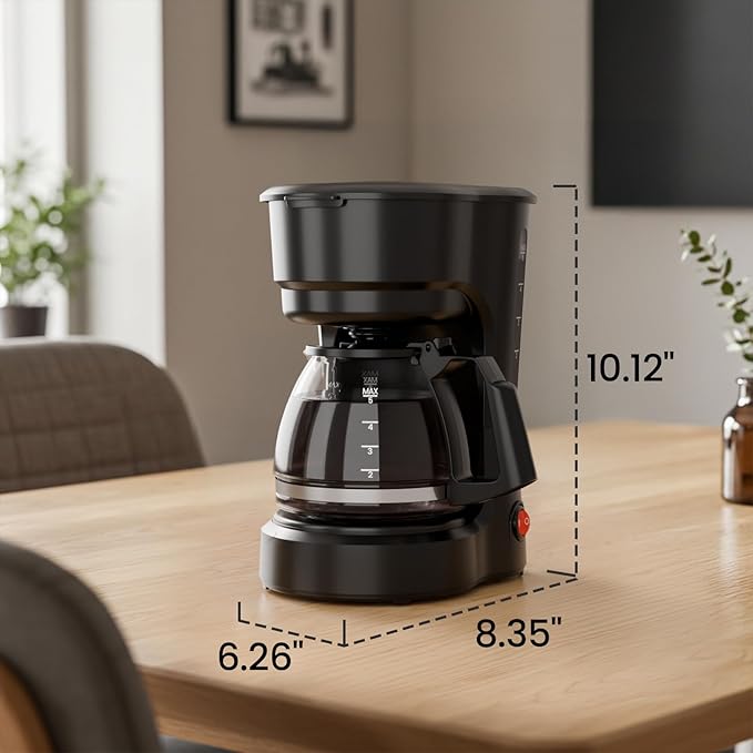 Kismile 5 Cup Coffee Maker, 0.75L Small Drip Coffee Machine with Anti-Drip Design, Dry Burn Protection, Removable Filter Funnel, Easy Mechanical Switch, Black