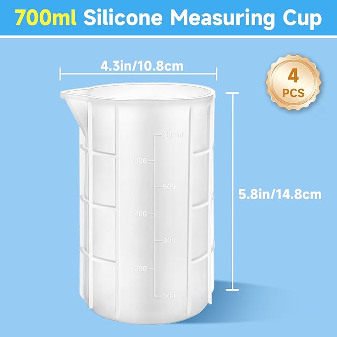 Gartful 700ml Extra Large Silicone Cups, 23OZ Reusable Resin Measuring Cups for Epoxy, Jewelry Casting Molds, Acrylic Paint Pouring, Waxing, DIY Craft Project, 4PCS